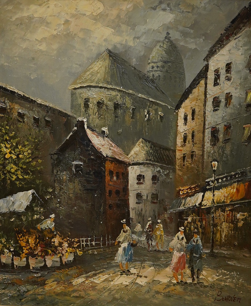 Attributed to Caroline Burnett (1877-1950), Parisian street scene, signed, Impressionist oil on board, 59 x 49cm